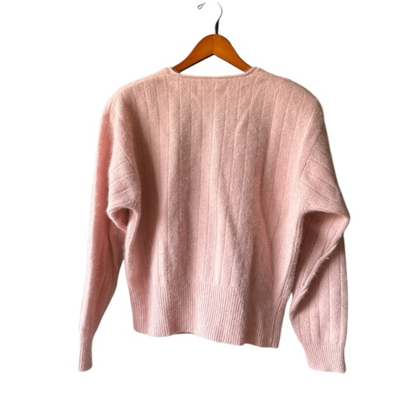 Jennifer Moore Women’s L Pink Lambswool Angora Padded Shoulder Cardigan Sweater - Picture 2 of 10